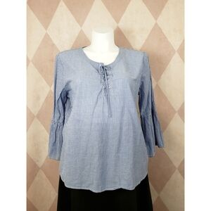 St. John's Bay | Navy + White Pinstripe Top